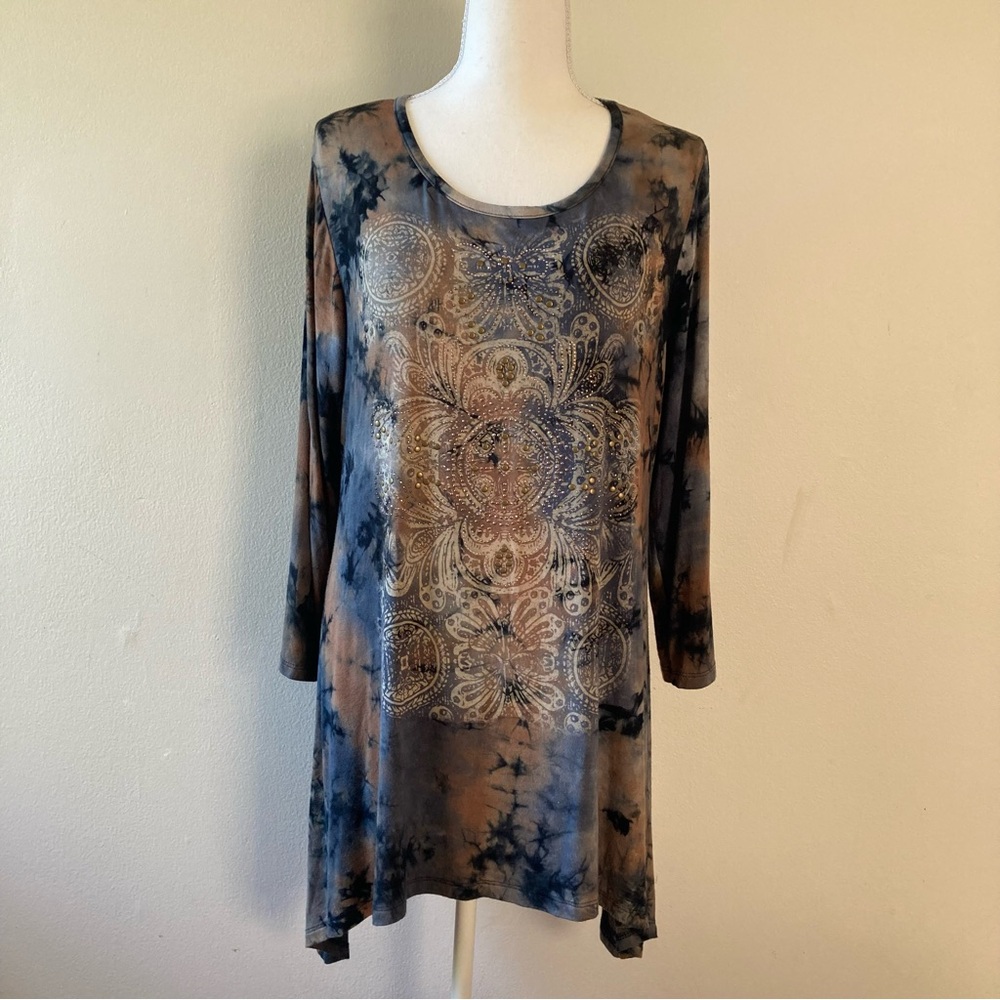 Cactus Blue and Brown Tunic with Intricate Design